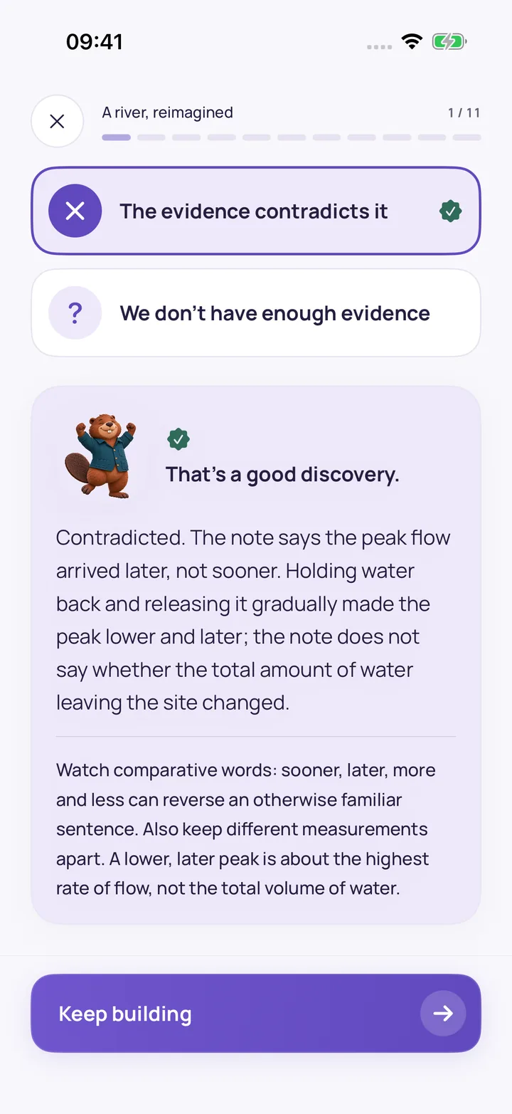 Coach feedback explaining why an answer is correct