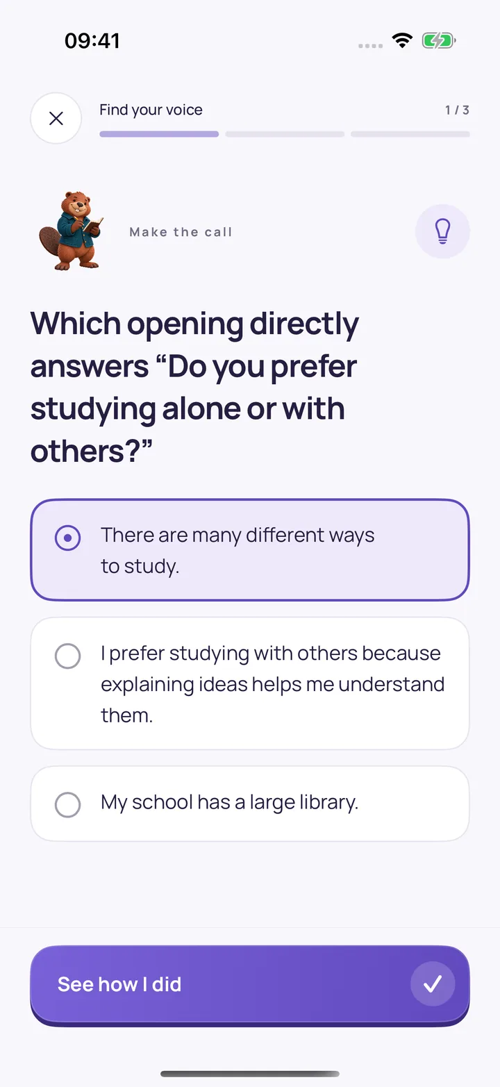 Trestle Speaking prompts screen