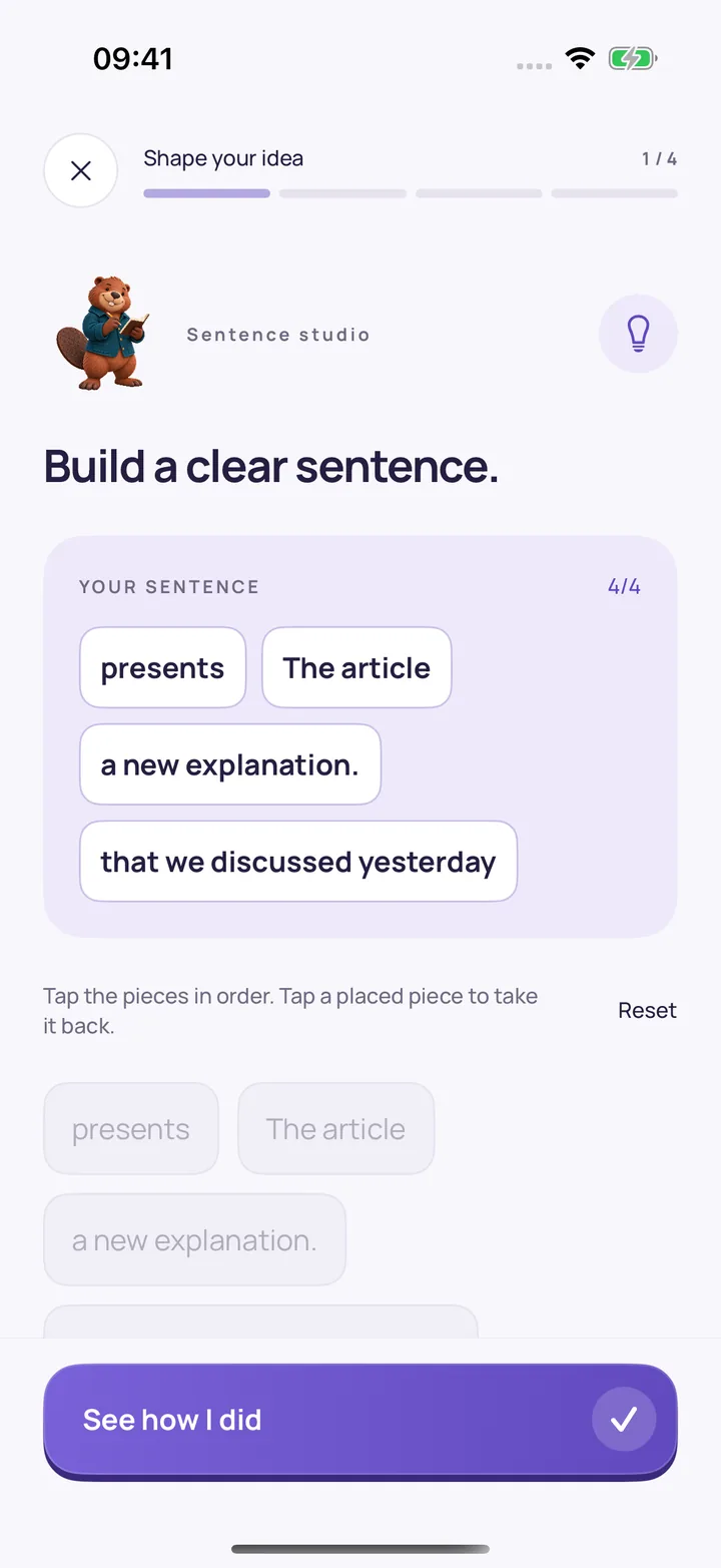 Trestle Sentence studio screen